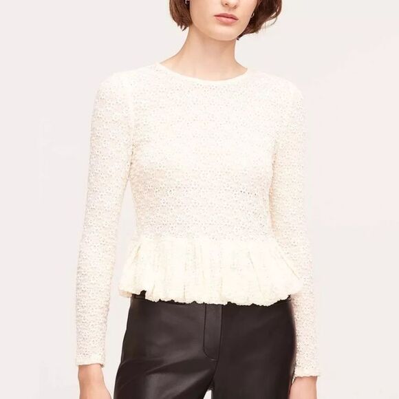 REBECCA TAYLOR Stretch Lace Peplum Top Sheer S NEW with Tags - Picture 11 of 15